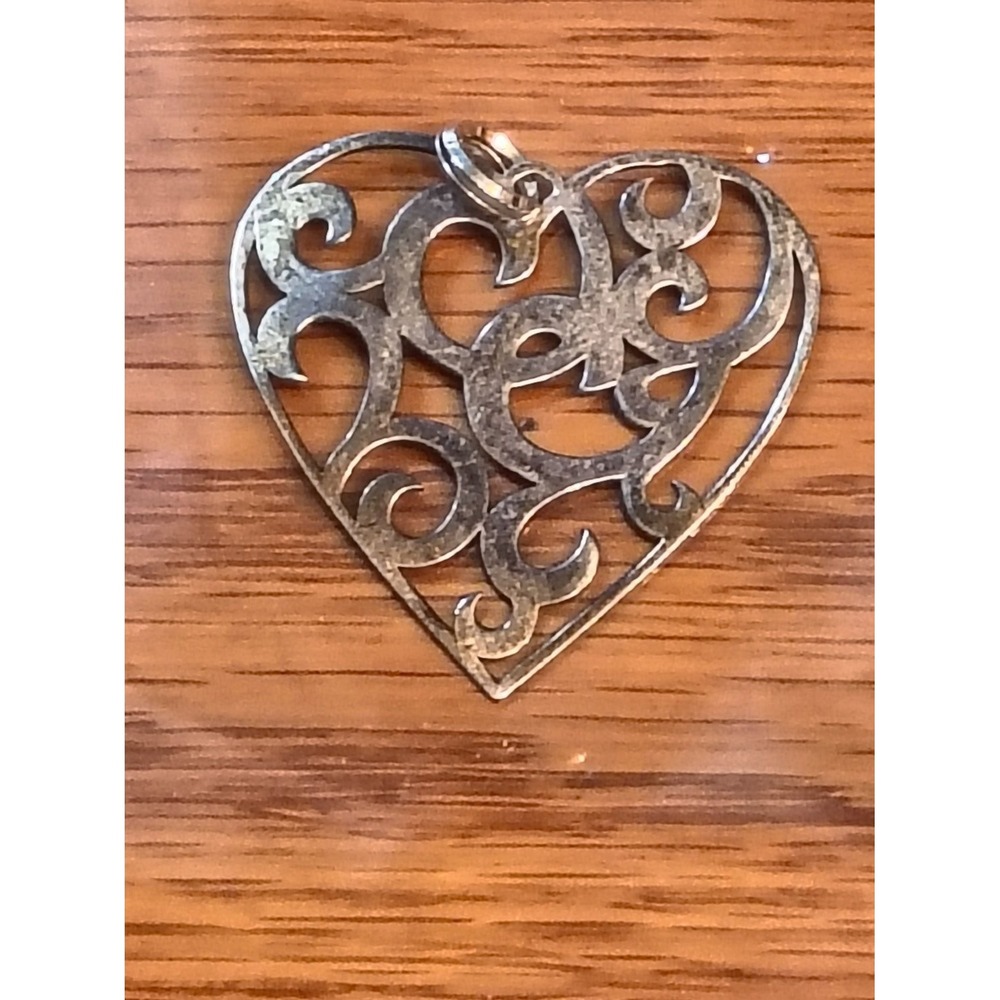 Vintage Silver Filigree Heart Pendant Charm Openwork Scrollwork Design Unisex